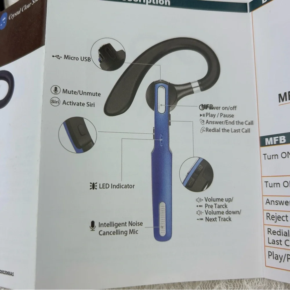 Bluetooth Wireless Headset Earpiece Mic Handsfree Single for Smartphones Music